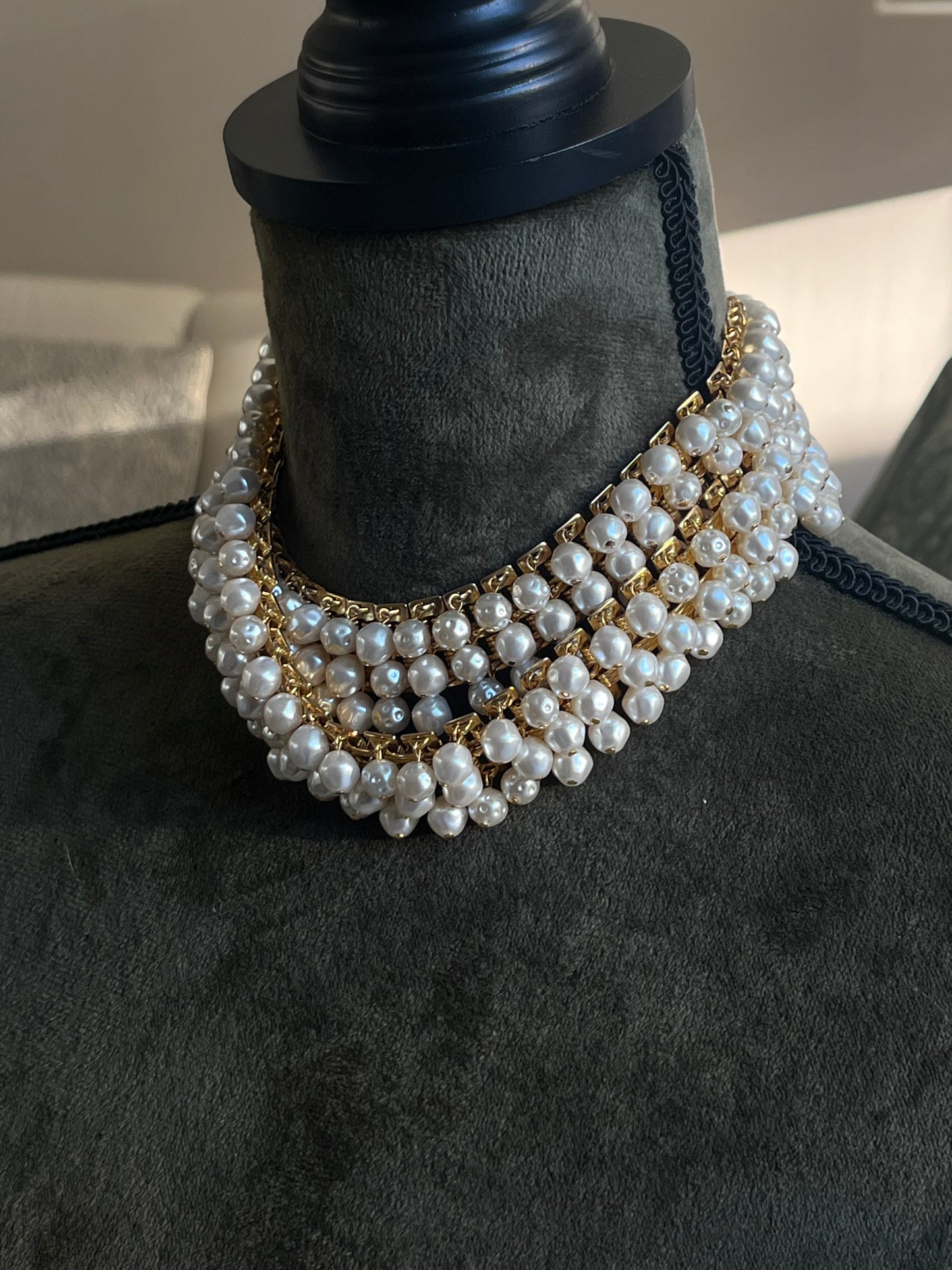 Vintage Christian Dior Baroque Pearl Tassel Droplet Gold-Tone Wide Waist Chain Belt