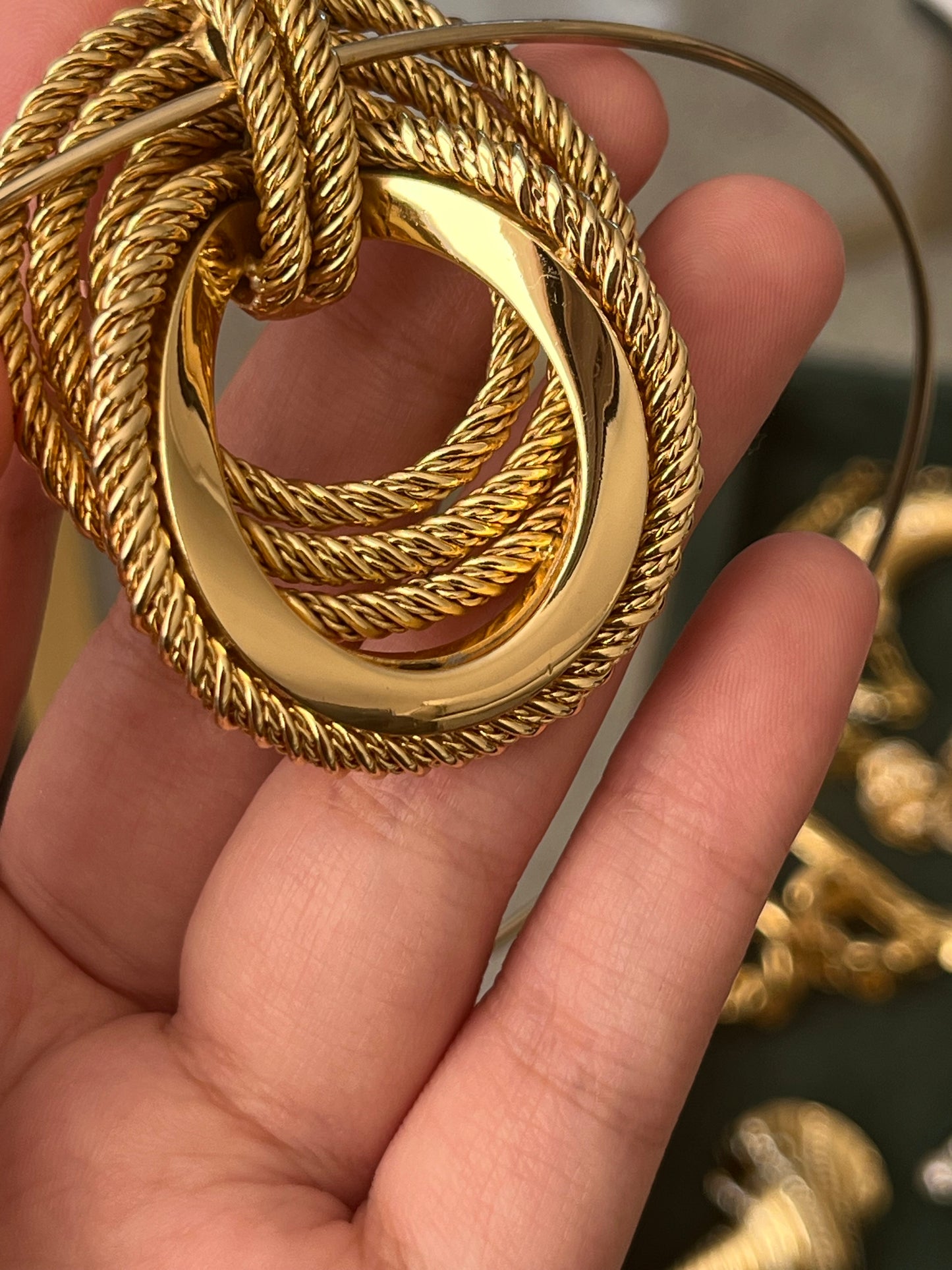 Vintage Grossé (Christian Dior) 1971 "Rope" Collection Layered Braided Knot Gold-Plated Pendant with Unsigned Choker Necklace