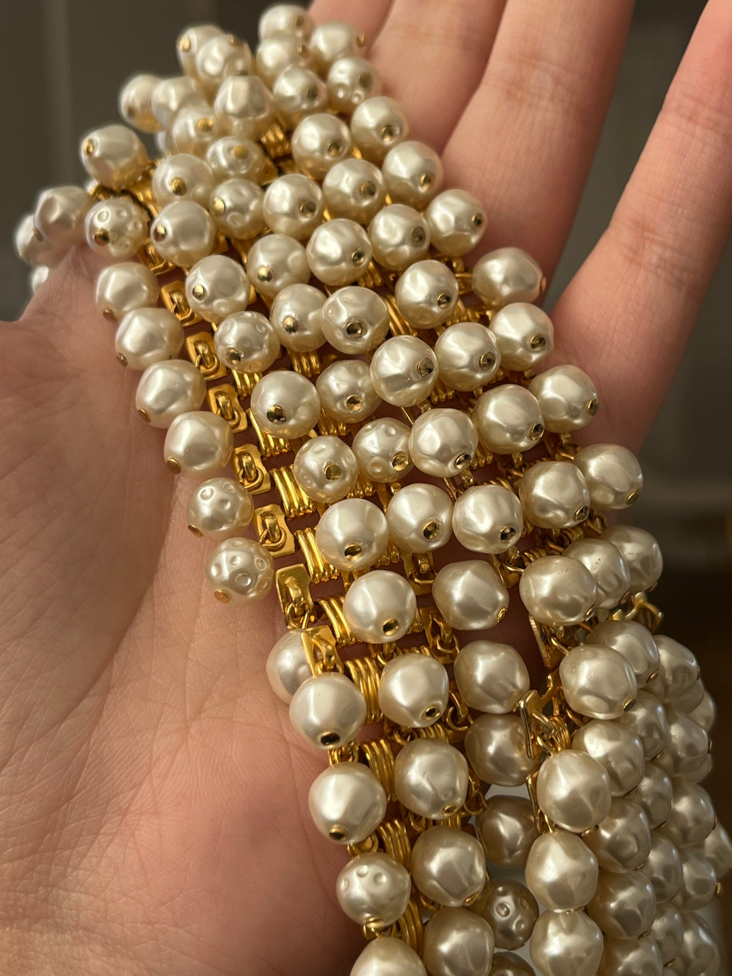 Vintage Christian Dior Baroque Pearl Tassel Droplet Gold-Tone Wide Waist Chain Belt