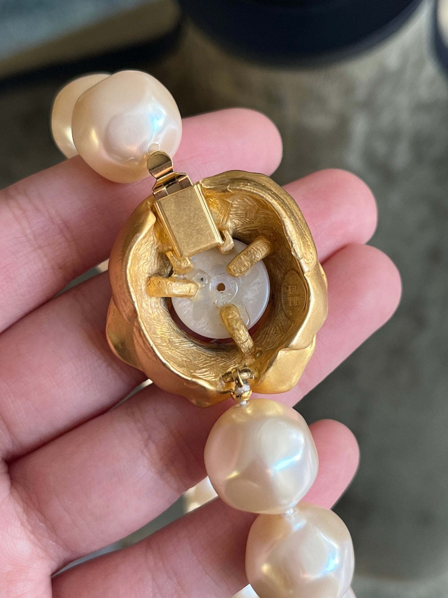 Vintage Givenchy "Rose" Collection Large Baroque Pearl Matte Gold Beaded Statement Necklace