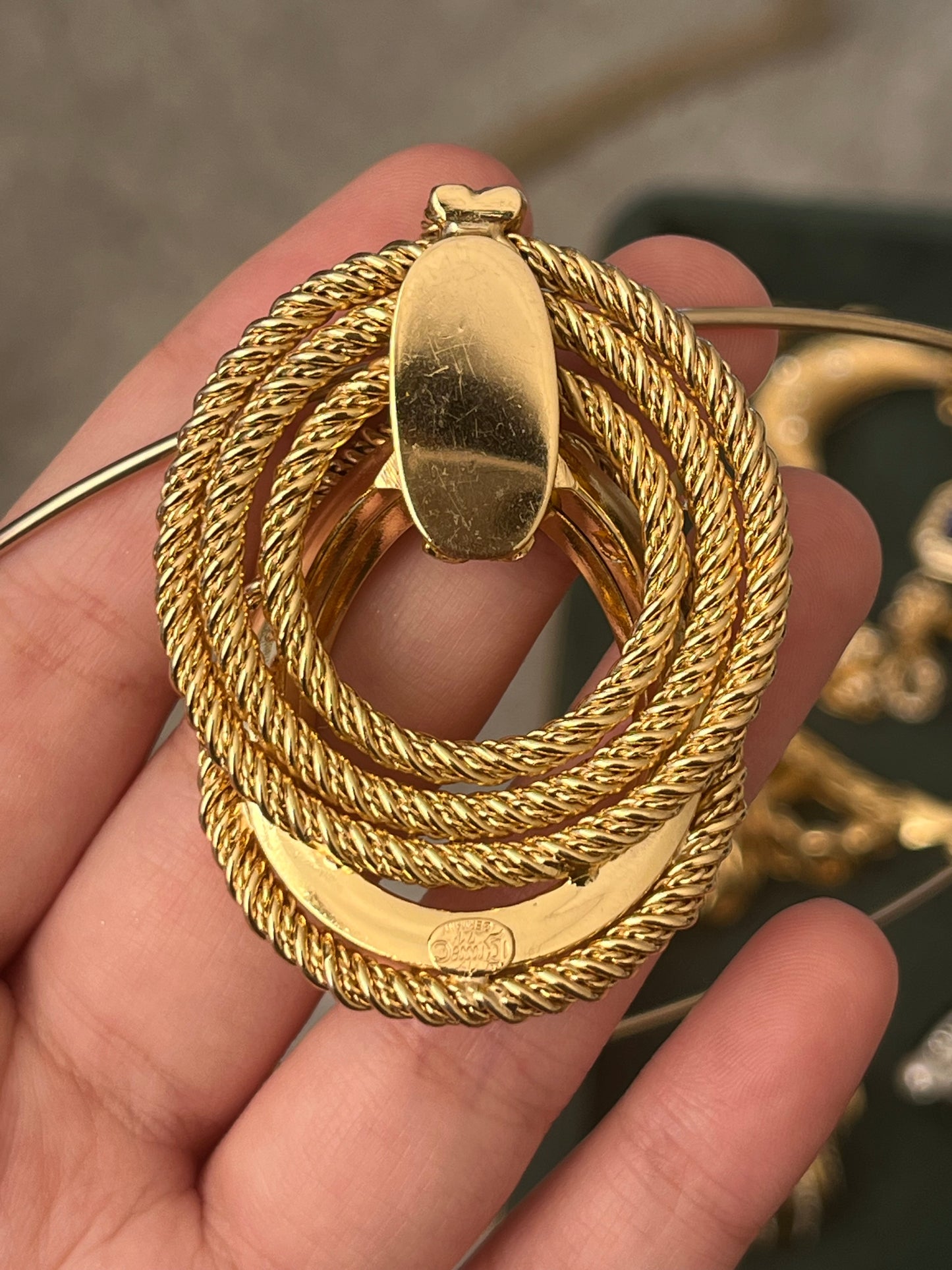 Vintage Grossé (Christian Dior) 1971 "Rope" Collection Layered Braided Knot Gold-Plated Pendant with Unsigned Choker Necklace