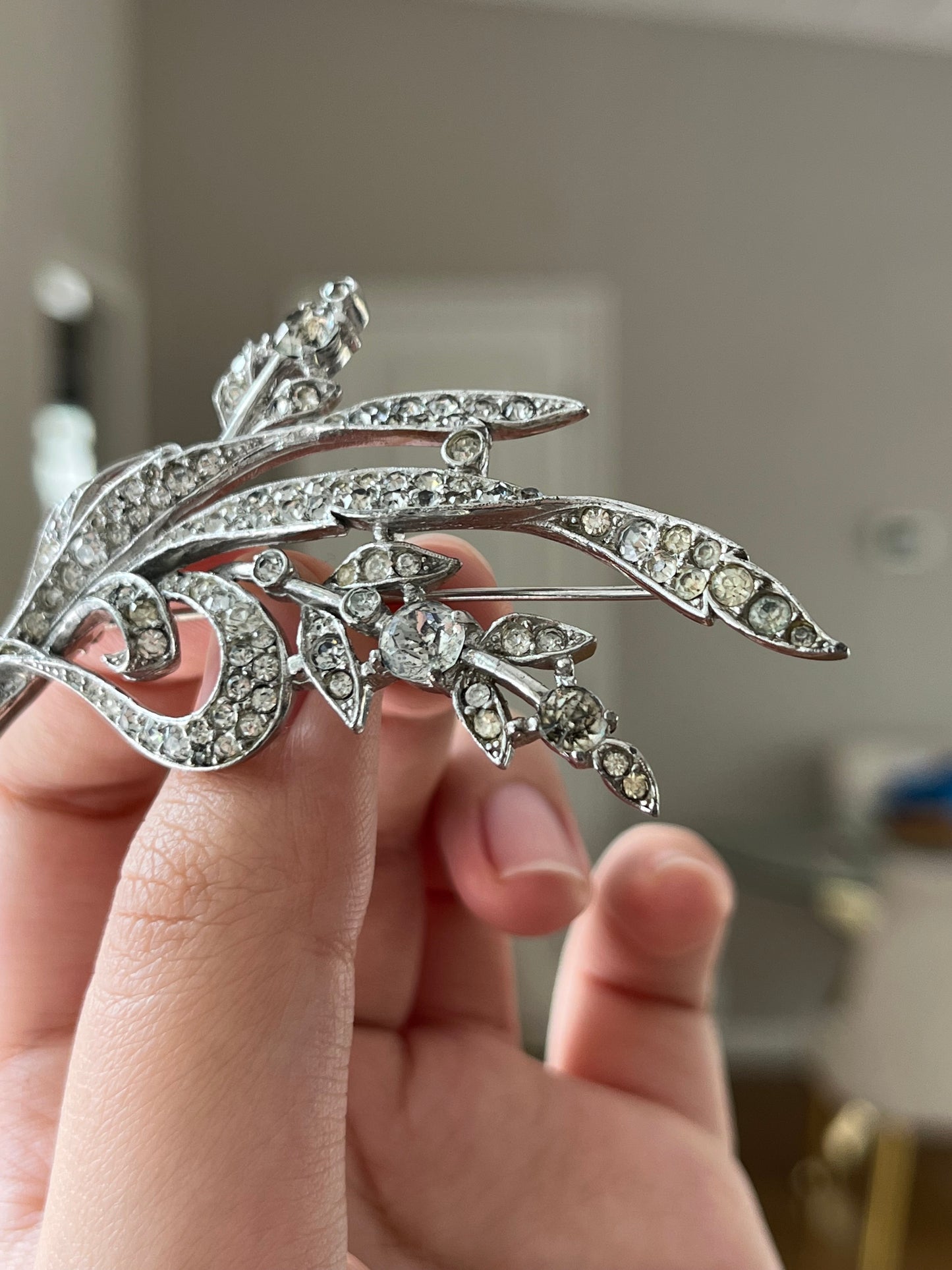 Vintage Crown Trifari 1941 Alfred Spaney Spray Bouquet Flower Rhinestone Silver-Tone Brooch