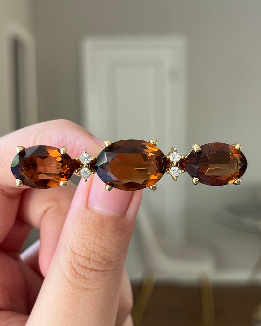 Vintage Christian Dior "Crystal" Collection Oval Open Back Brown Rhinestone Prong Gold-Tone Bar Brooch