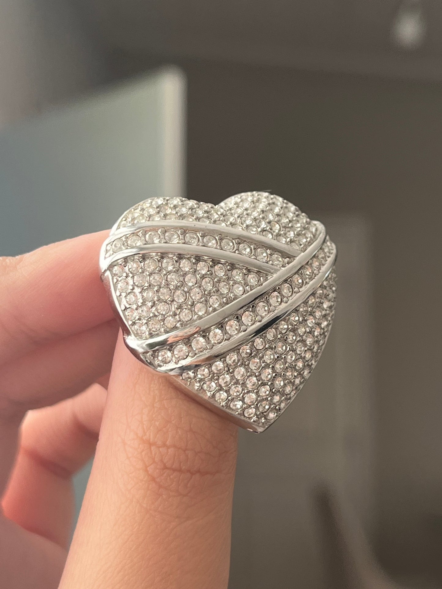 Vintage Christian Dior Wrapped Heart Rhinestone Pavé Silver-Plated Brooch