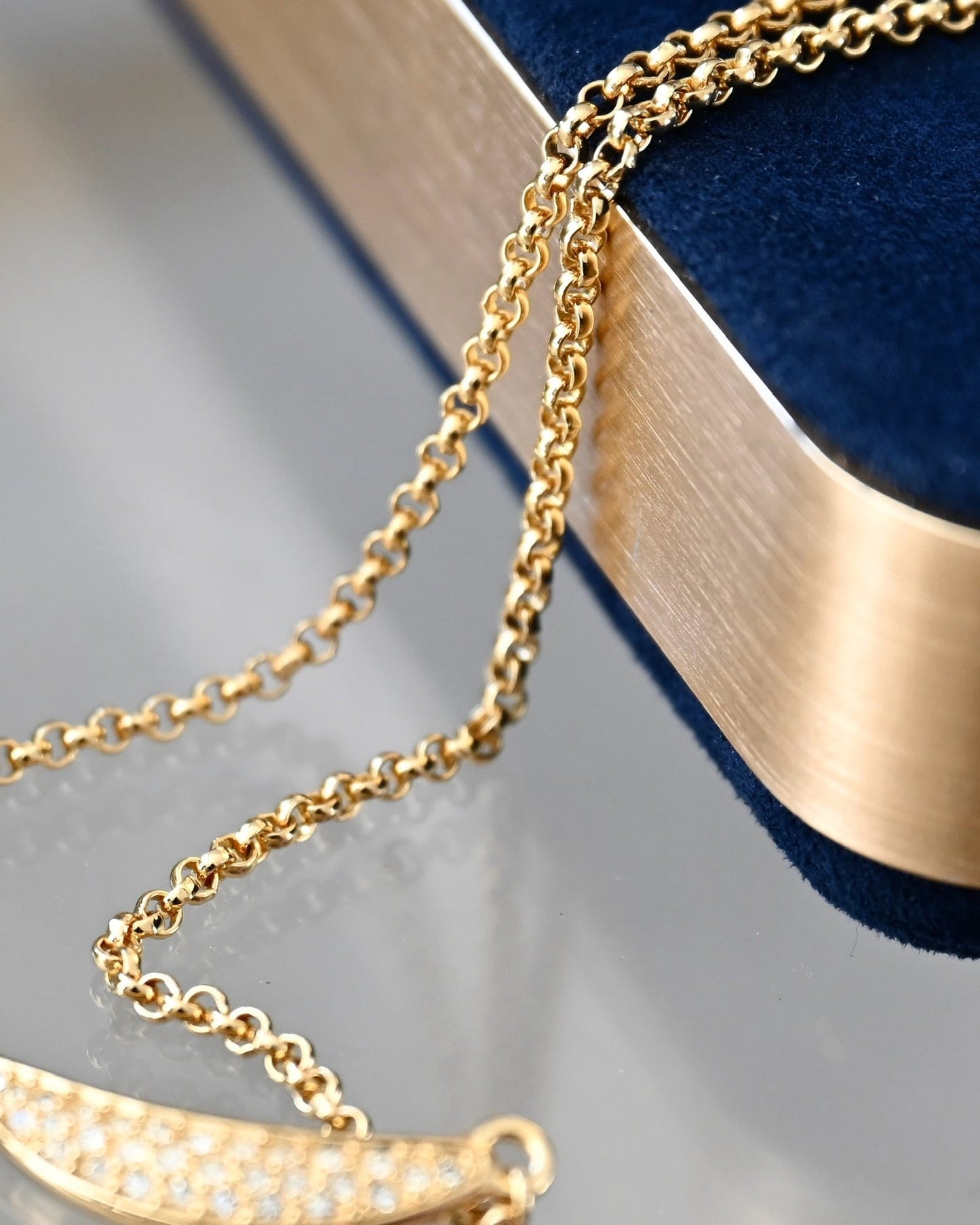 Vintage Christian Dior Crescent Moon Smile Rhinestone Pavé Gold-Tone Braided Chain Necklace