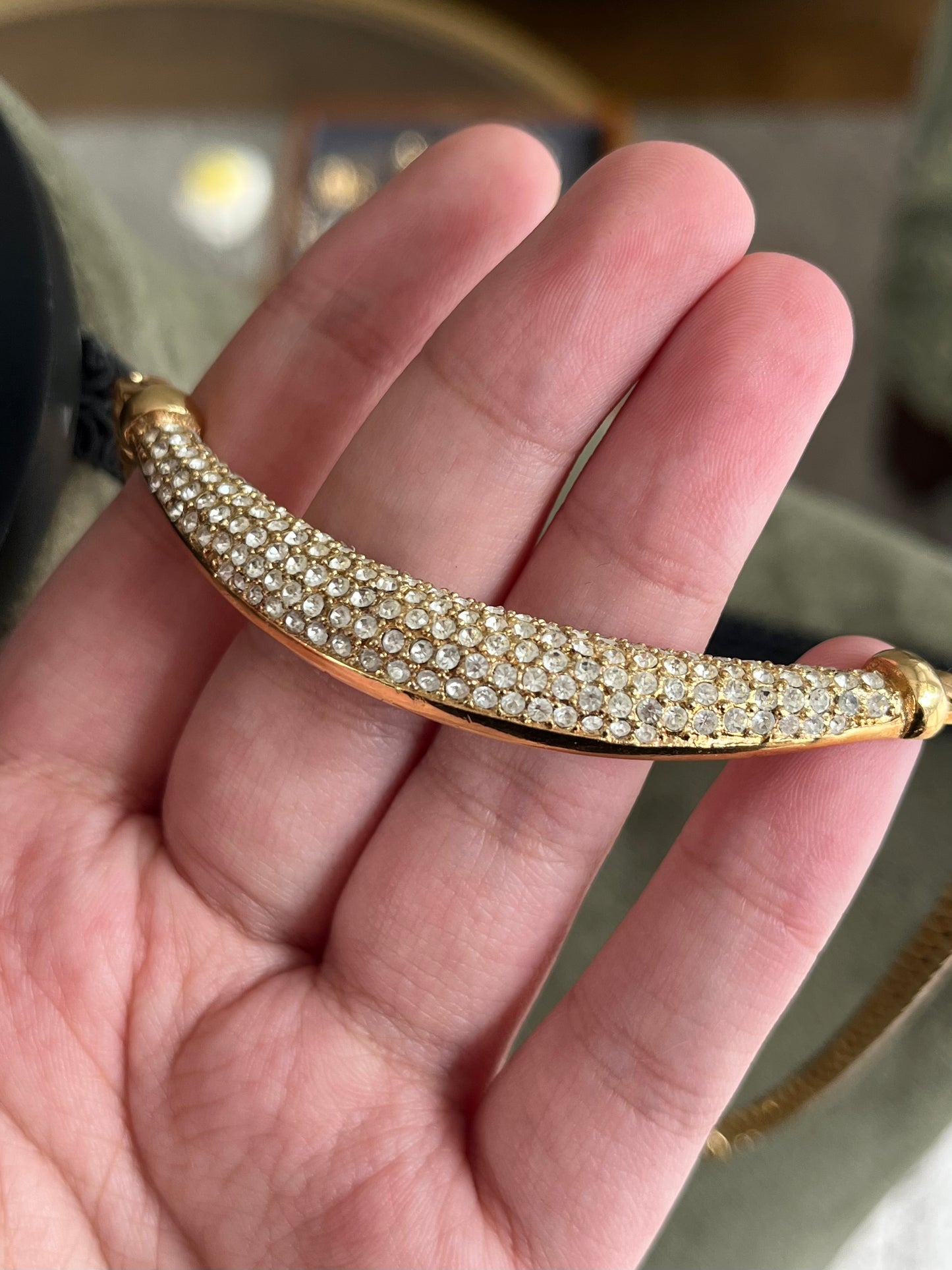 Vintage Christian Dior Crescent Moon Smile Rhinestone Pavé Gold-Tone Chain Necklace