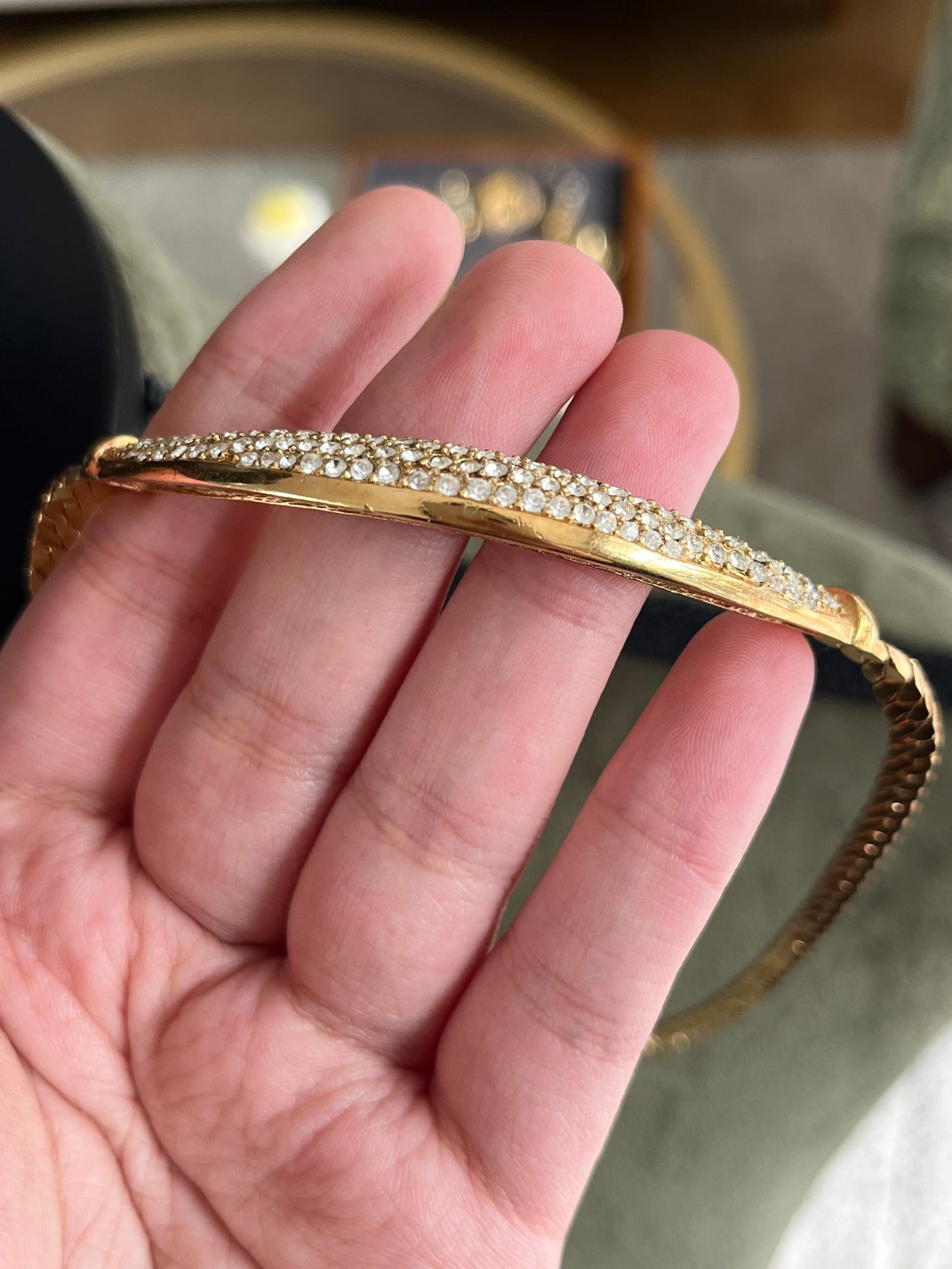 Vintage Christian Dior Crescent Moon Smile Rhinestone Pavé Gold-Tone Chain Necklace