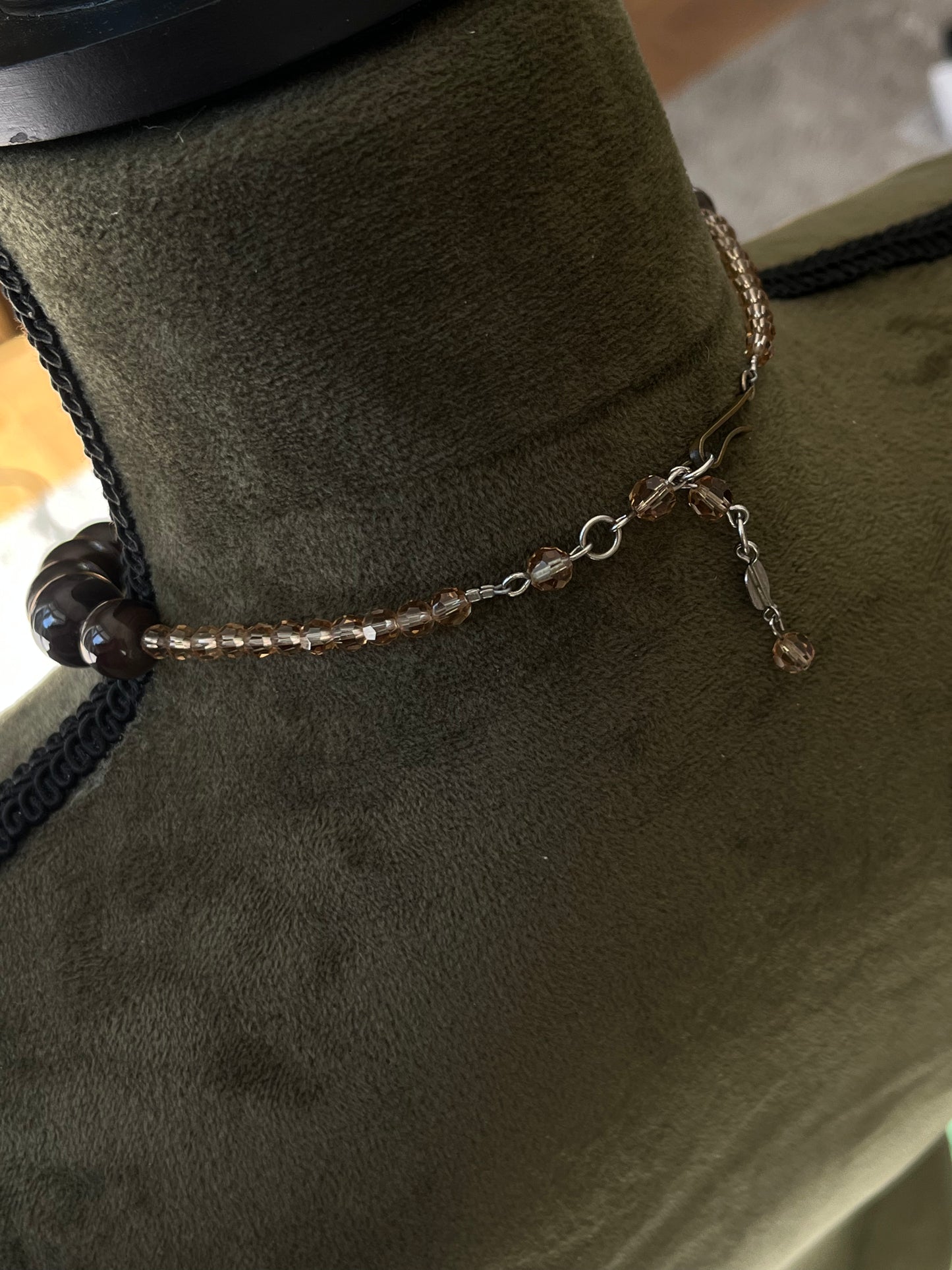 Vintage Christian Dior 1960 Purplish Gray Round Swirly Glass Bead Statement Necklace