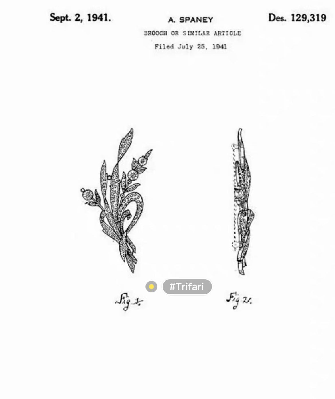 Vintage Crown Trifari 1941 Alfred Spaney Spray Bouquet Flower Rhinestone Silver-Tone Brooch