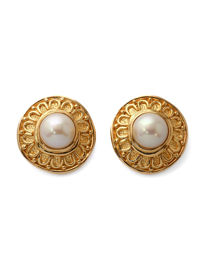 Dior Pearl Scalloped Round Clip Earrings