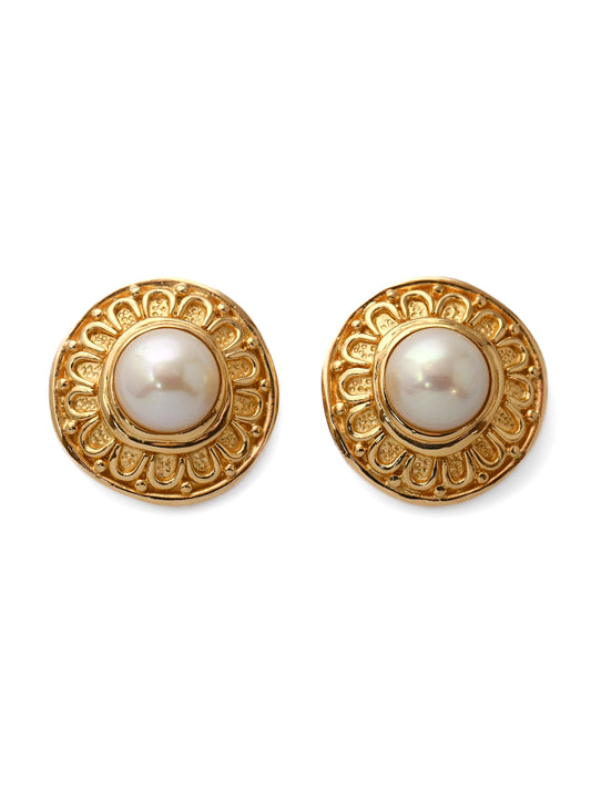 Dior Pearl Scalloped Round Clip Earrings