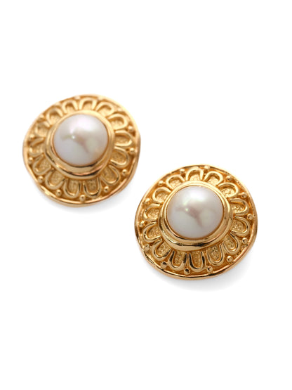 Dior Pearl Scalloped Round Clip Earrings