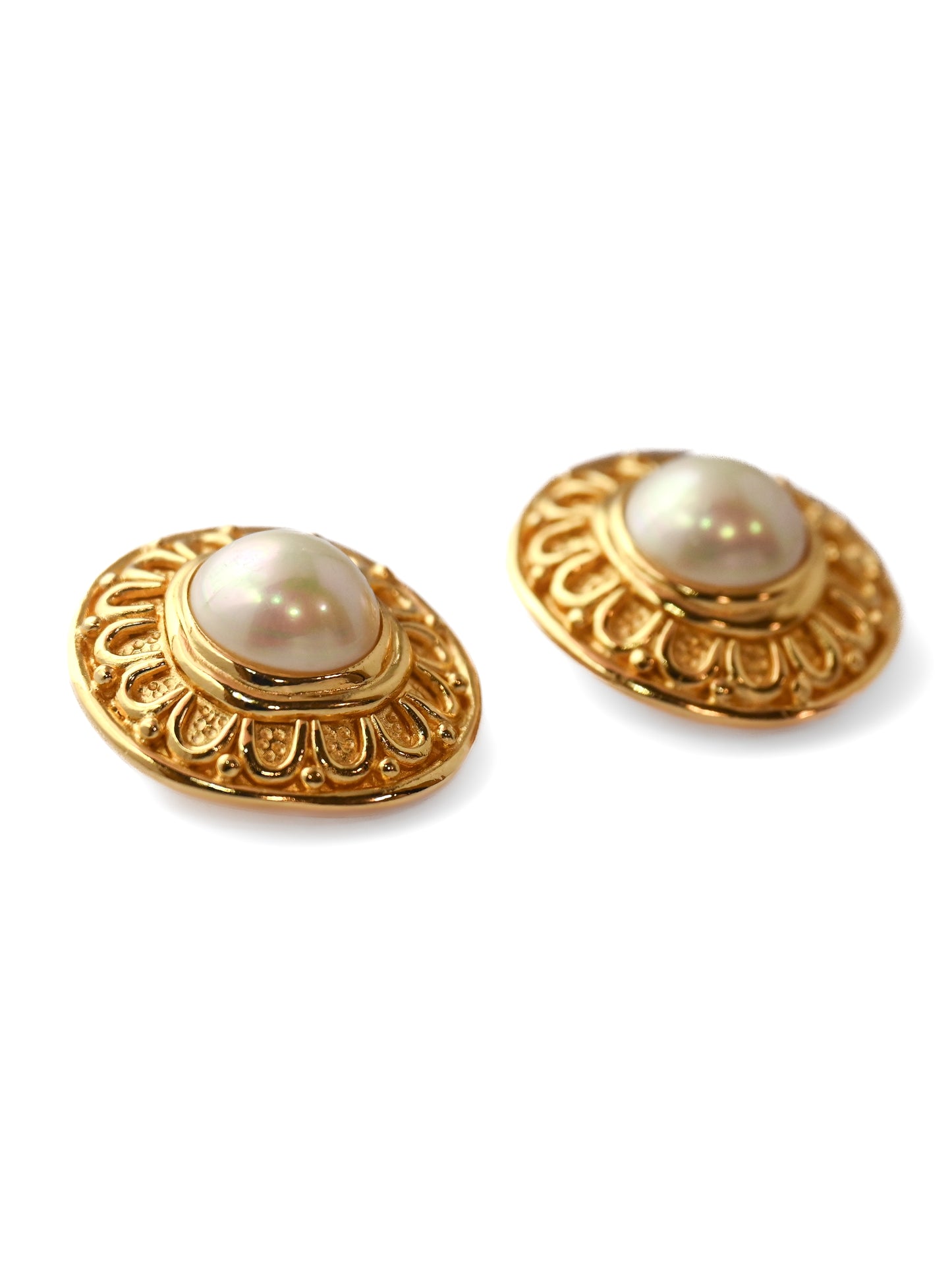 Dior Pearl Scalloped Round Clip Earrings