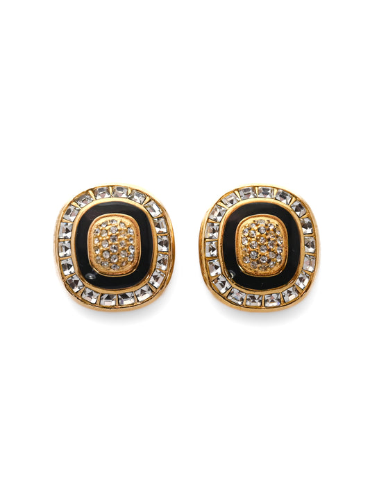 Dior Black Enamel Rounded Square Clip Earrings