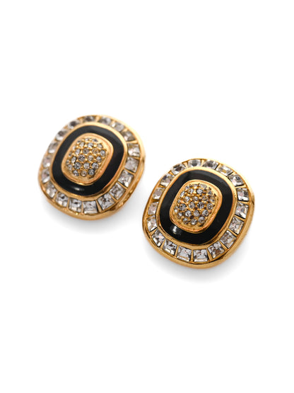Dior Black Enamel Rounded Square Clip Earrings