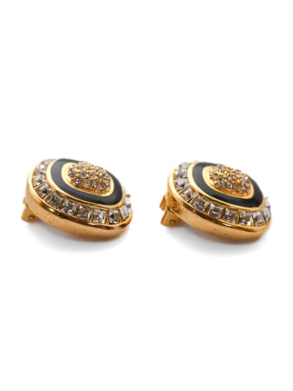 Dior Black Enamel Rounded Square Clip Earrings