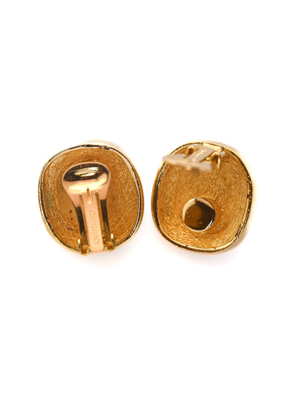 Dior Black Enamel Rounded Square Clip Earrings