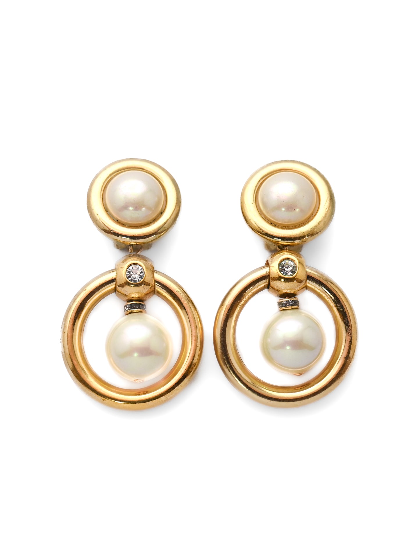 Dior Pearl Hollow Circle Drop Clip Earrings