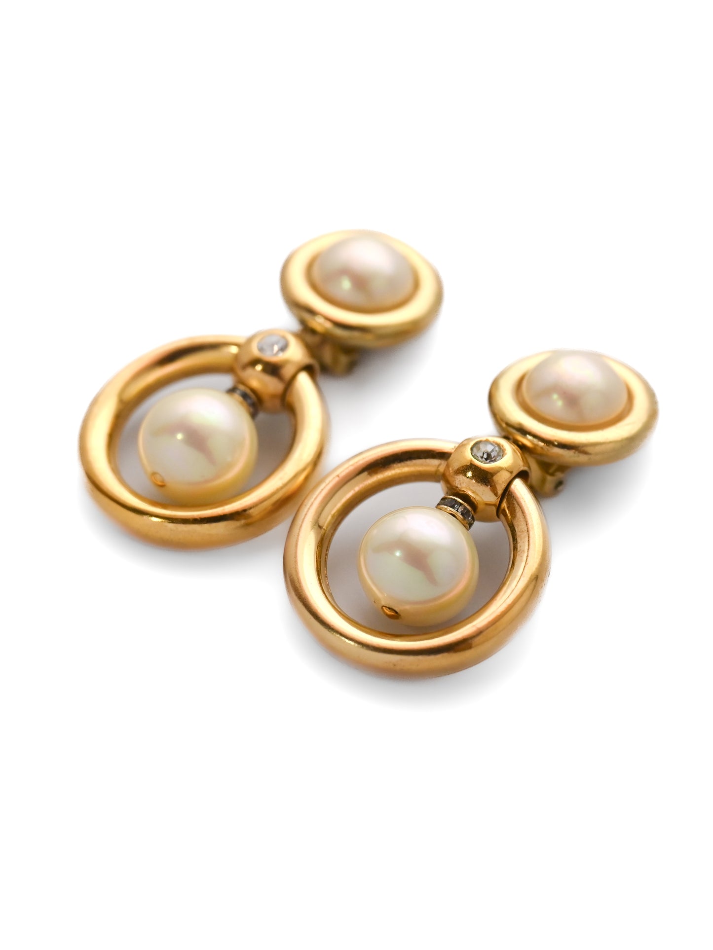 Dior Pearl Hollow Circle Drop Clip Earrings