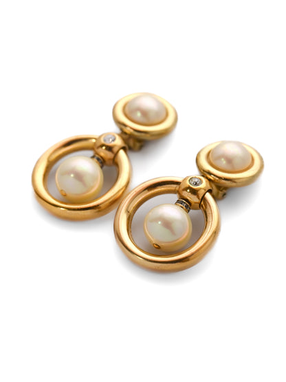 Dior Pearl Hollow Circle Drop Clip Earrings