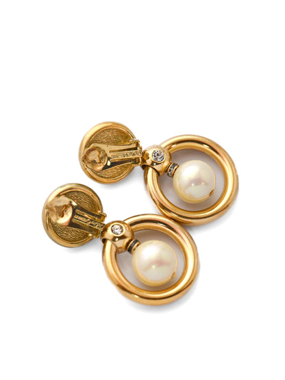 Dior Pearl Hollow Circle Drop Clip Earrings