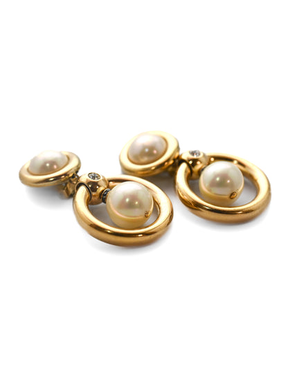 Dior Pearl Hollow Circle Drop Clip Earrings