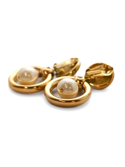 Dior Pearl Hollow Circle Drop Clip Earrings