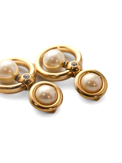 Dior Pearl Hollow Circle Drop Clip Earrings