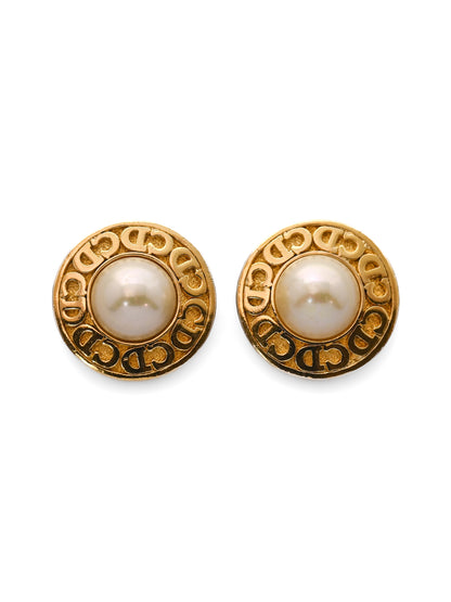 Dior Pearl "CD" Logo Edge Clip Earrings