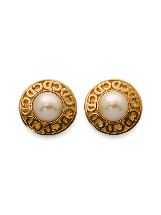 Dior Pearl "CD" Logo Edge Clip Earrings