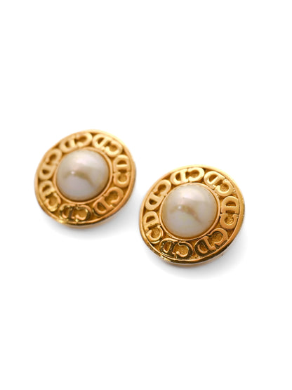 Dior Pearl "CD" Logo Edge Clip Earrings