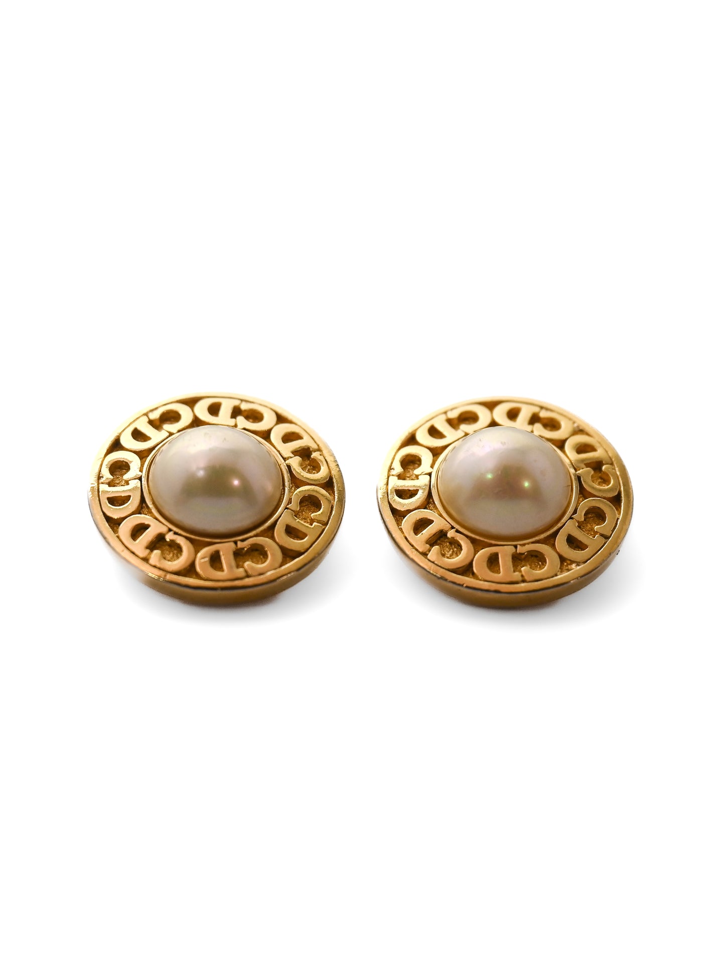 Dior Pearl "CD" Logo Edge Clip Earrings