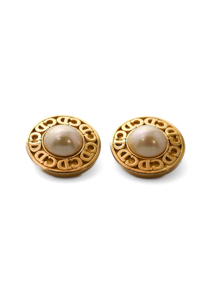 Dior Pearl "CD" Logo Edge Clip Earrings