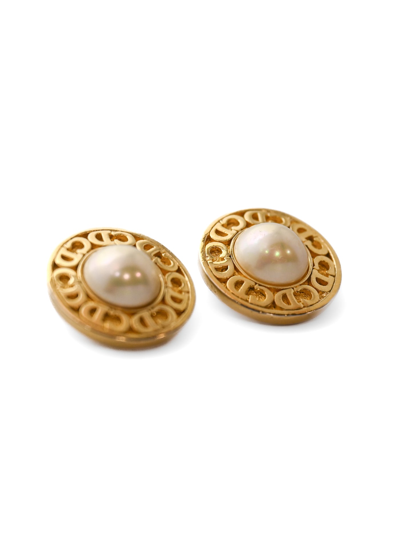 Dior Pearl "CD" Logo Edge Clip Earrings