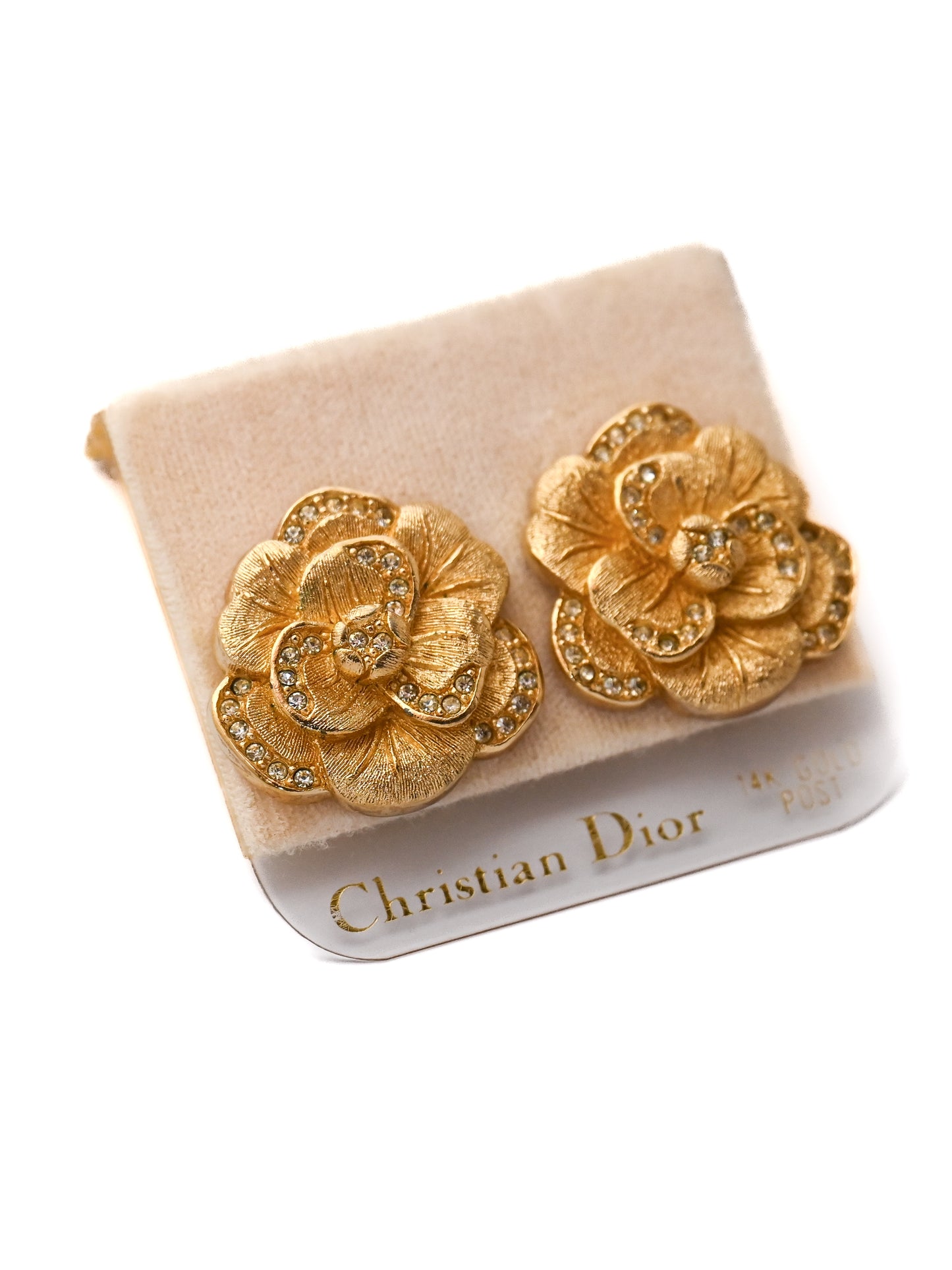 Dior Camellia Flower 14k Gold Post Earrings