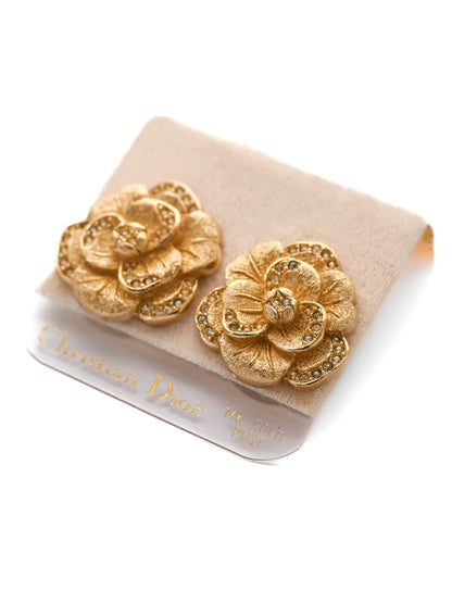 Dior Camellia Flower 14k Gold Post Earrings