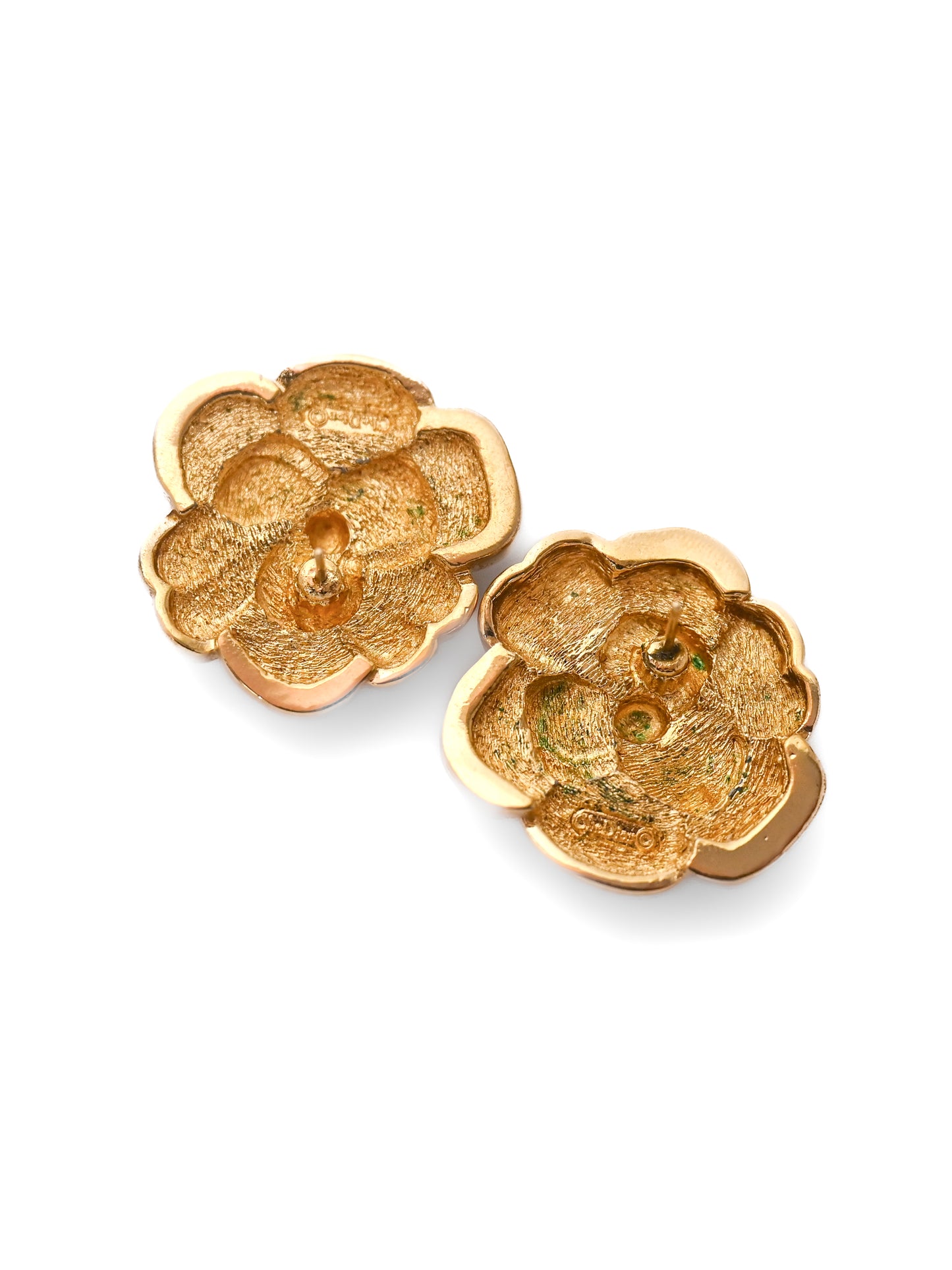 Dior Camellia Flower 14k Gold Post Earrings