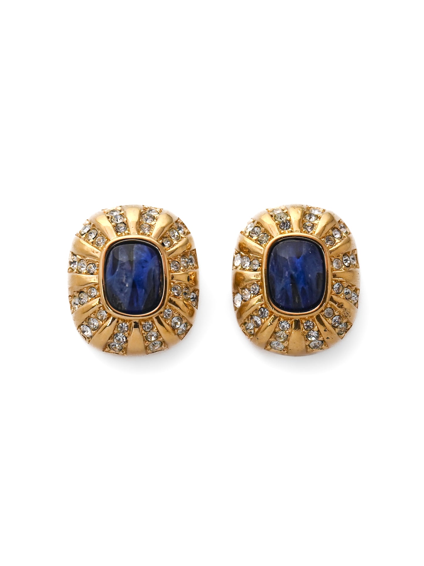 Dior Blue Glass Rounded Square Clip Earrings