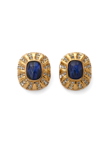 Dior Blue Glass Rounded Square Clip Earrings