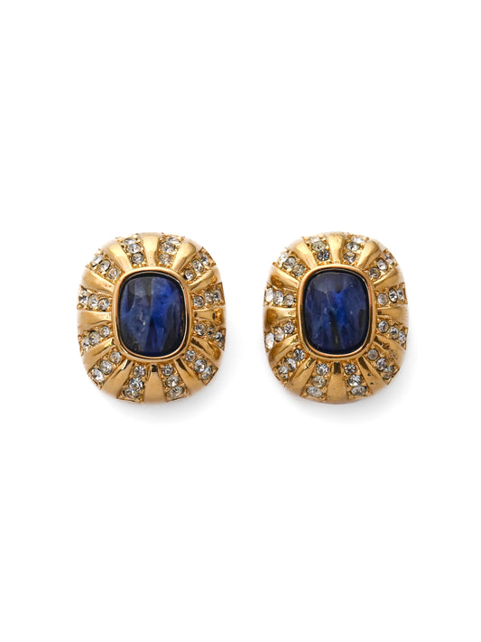 Dior Blue Glass Rounded Square Clip Earrings