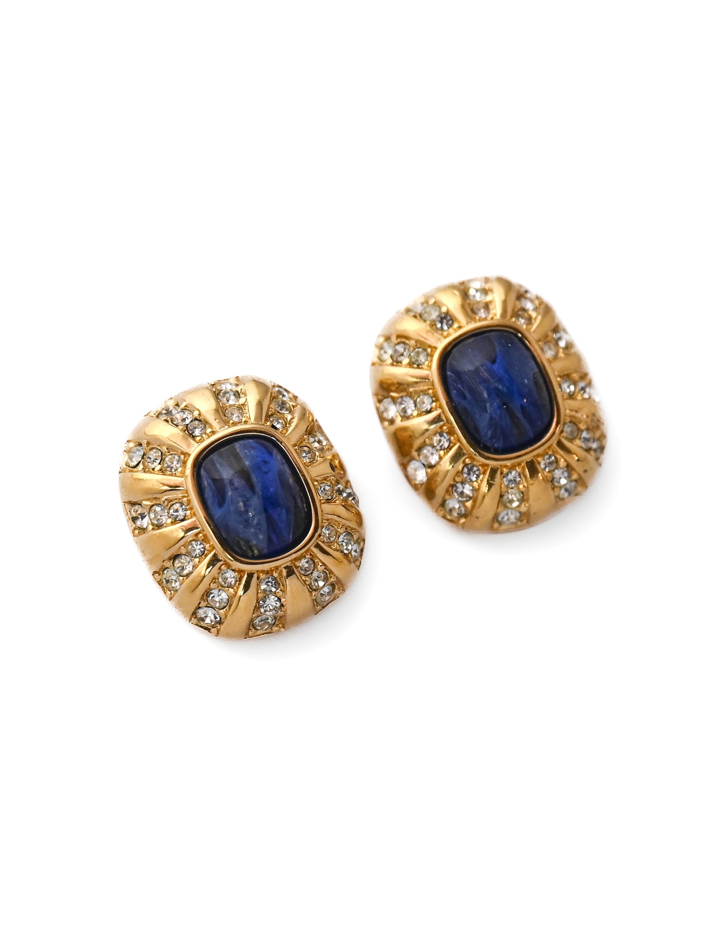 Dior Blue Glass Rounded Square Clip Earrings