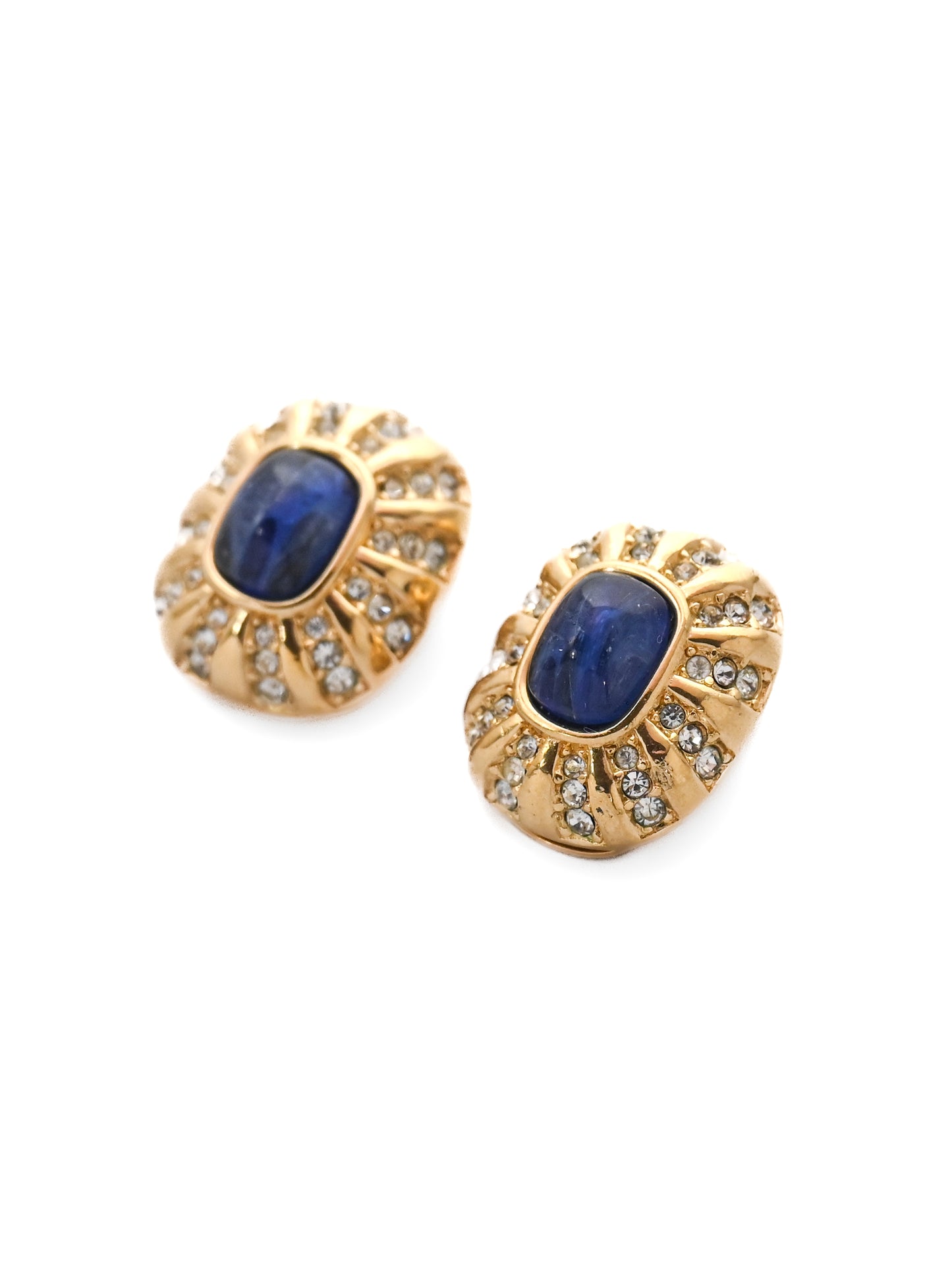 Dior Blue Glass Rounded Square Clip Earrings