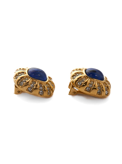 Dior Blue Glass Rounded Square Clip Earrings