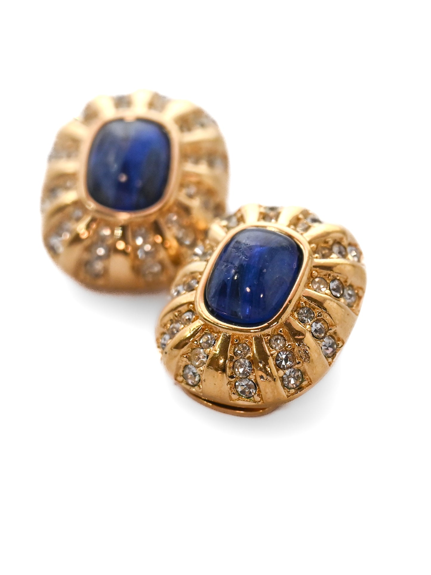 Dior Blue Glass Rounded Square Clip Earrings