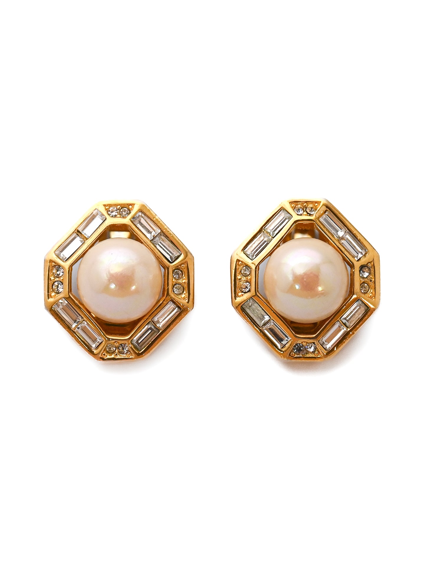 Dior Pearl Hexagon Clip Earrings