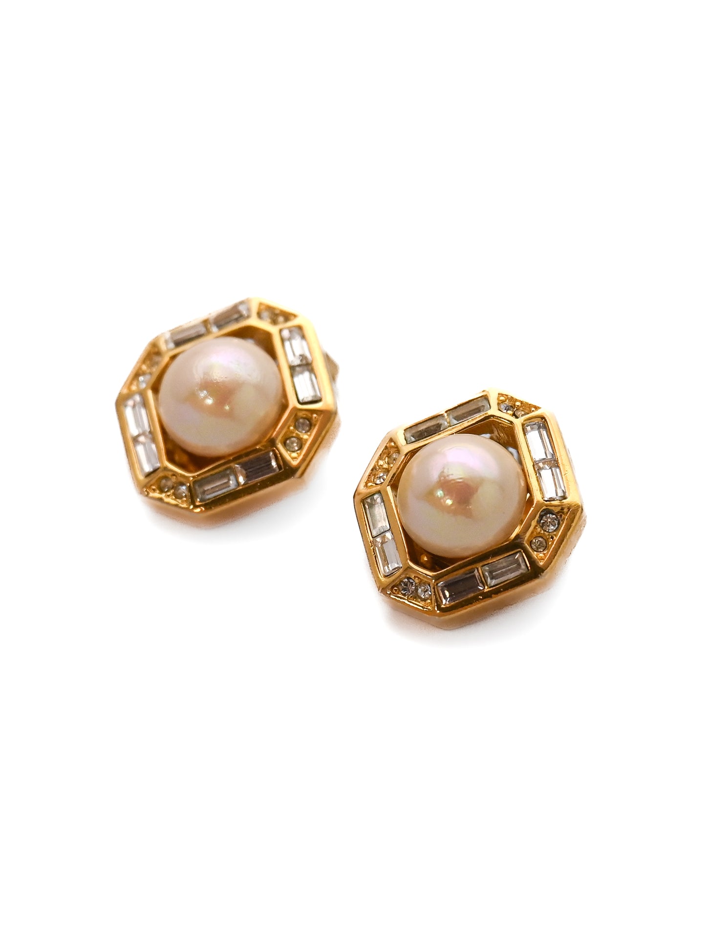 Dior Pearl Hexagon Clip Earrings