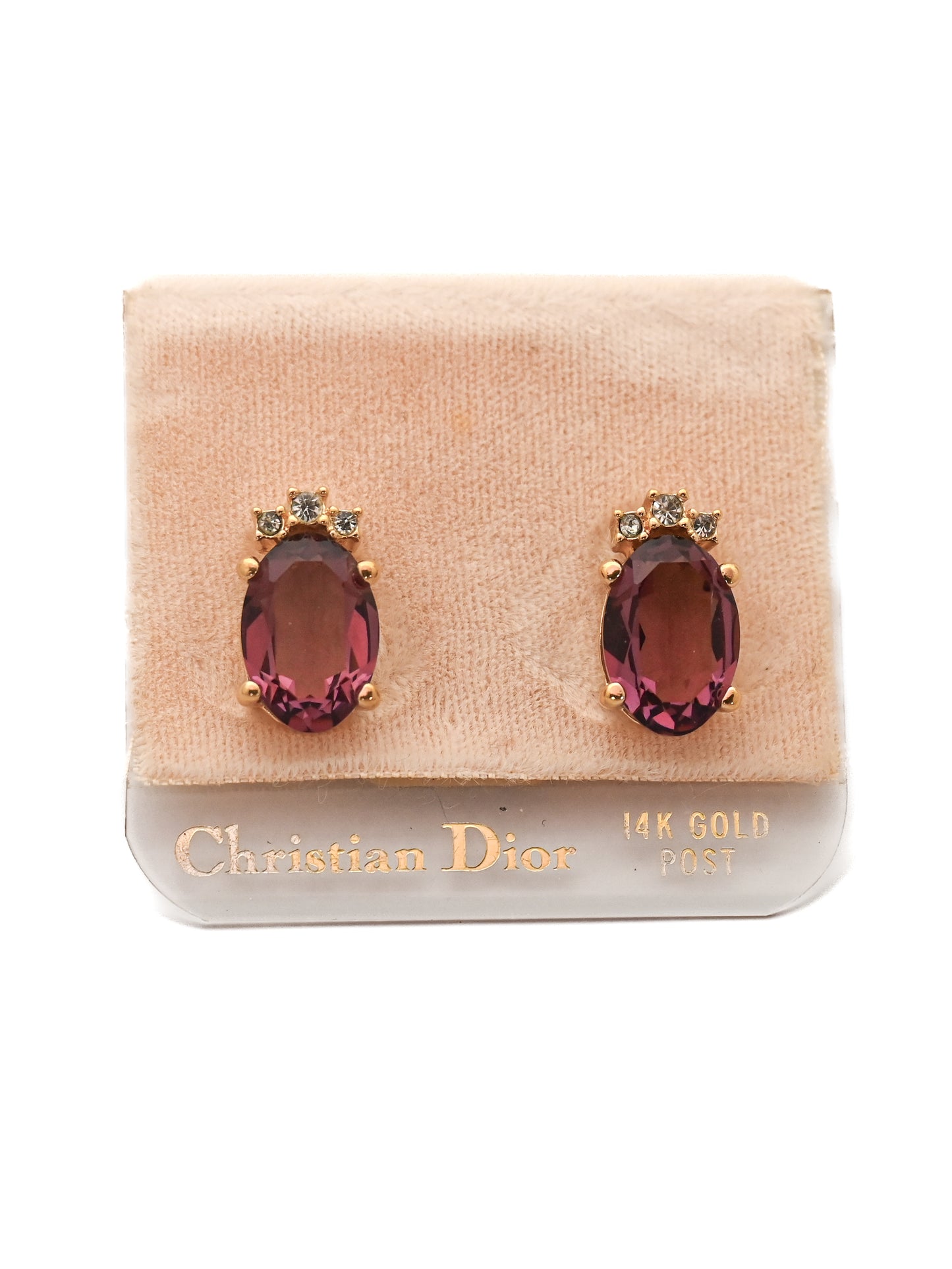 Dior Purple Rhinestone 14k Gold Post Earrings