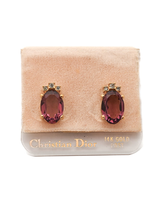 Dior Purple Rhinestone 14k Gold Post Earrings