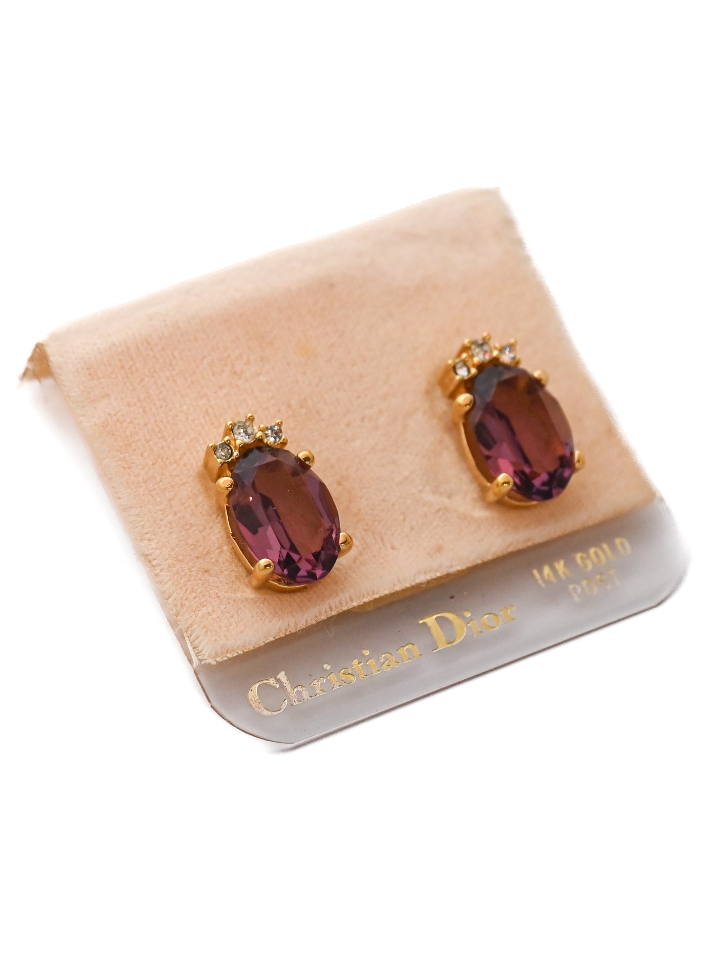 Dior Purple Rhinestone 14k Gold Post Earrings