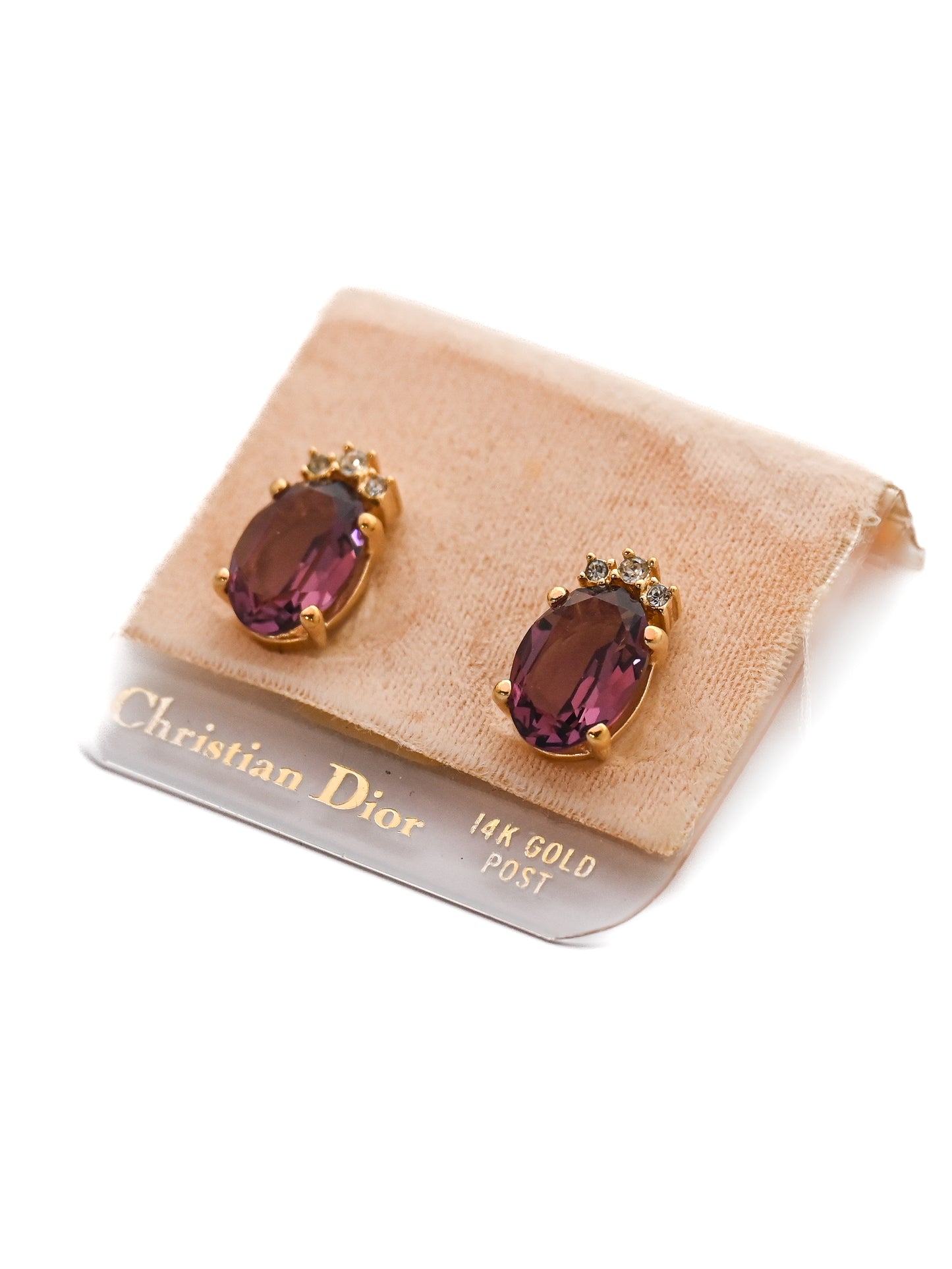 Dior Purple Rhinestone 14k Gold Post Earrings